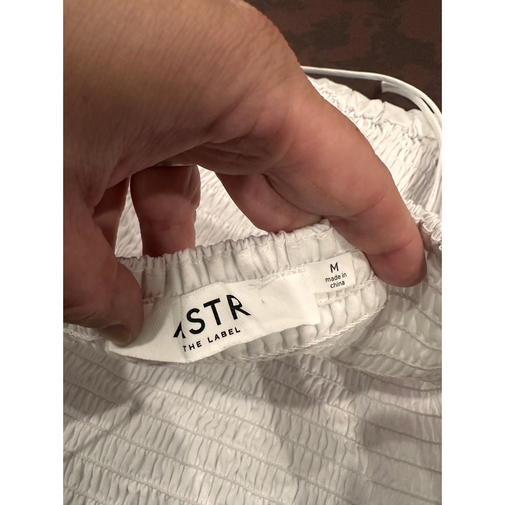 ASTR The Label White Smocked Cotton Midi Dress Tie Straps Womens M - Picture 6 of 10
